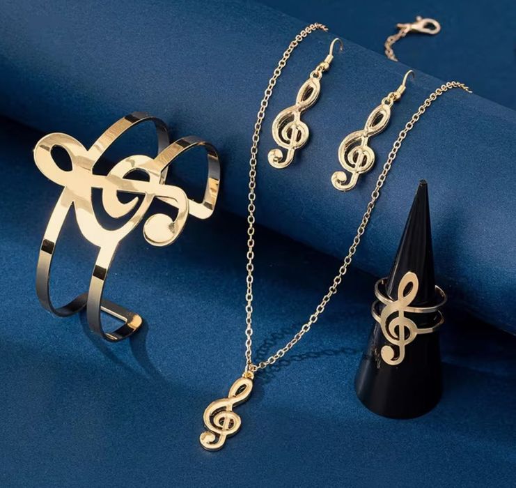Colar + Brincos + Pulseira + Anel Clave de Sol (Música)