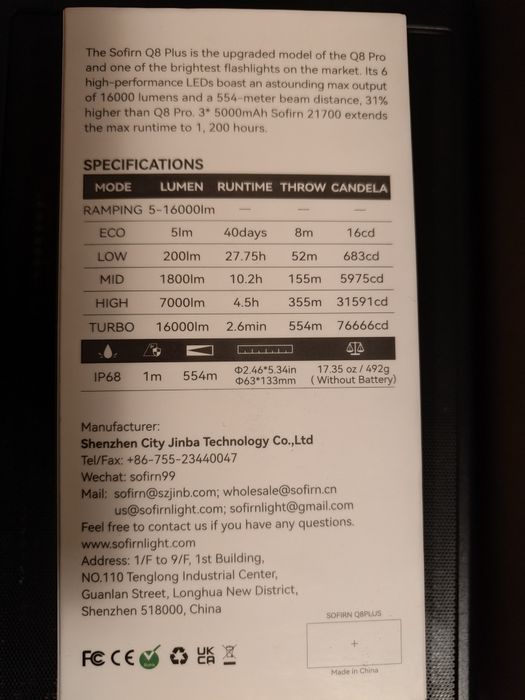 Nowa Latarka Sofirn Q8 Plus ULEPSZONA WERSJA 16000 lumenów (powerbank)