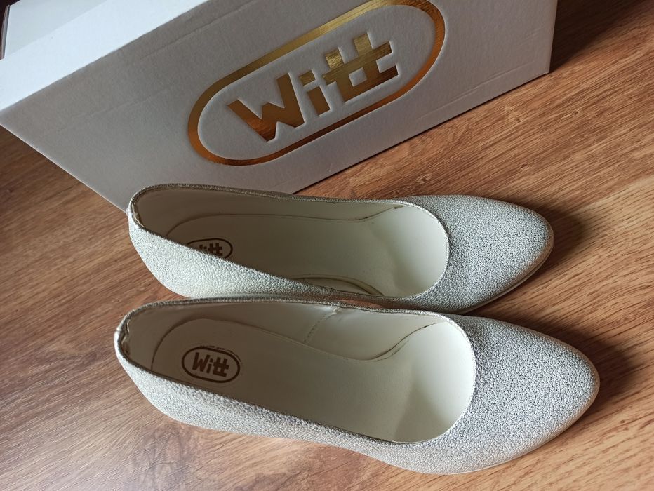 Buty ślubne, wieczorowe srebrne ( lustrzany obcas) R36 wkładka 23,3cm