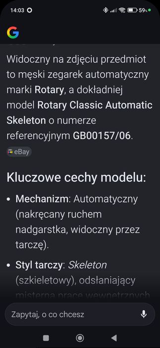 Zegarek skeleton Rotary automatyczny