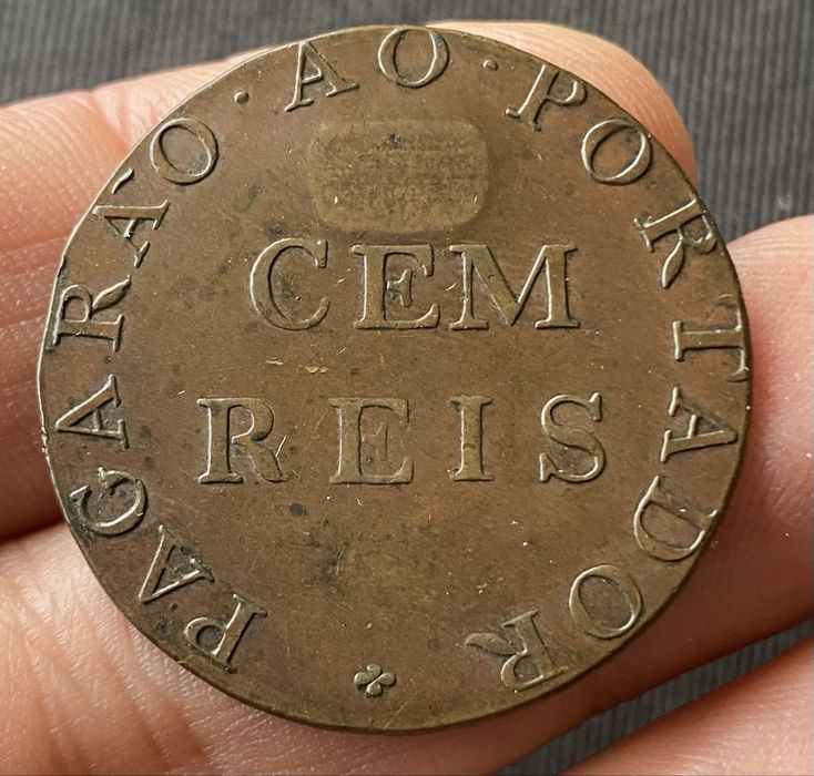 Moeda - Ficha da Madeira 100 Reis 1802 Muito RARA