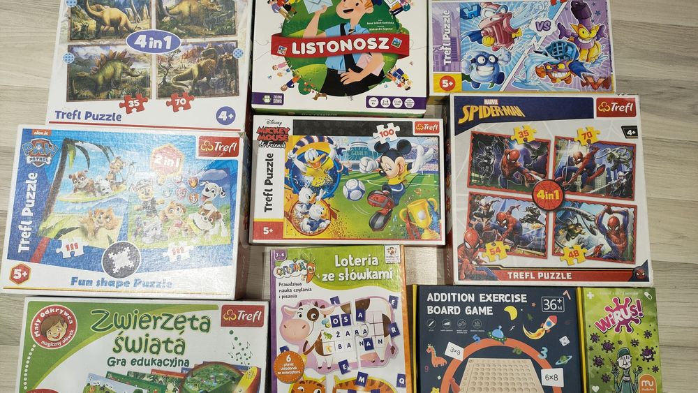 Puzzle Trefl i gry planszowe 13 sztuk.