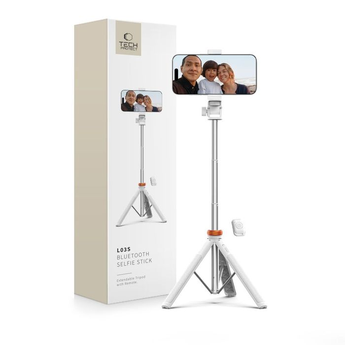 Tech-Protect L03S bluetooth selfie stick tripod white