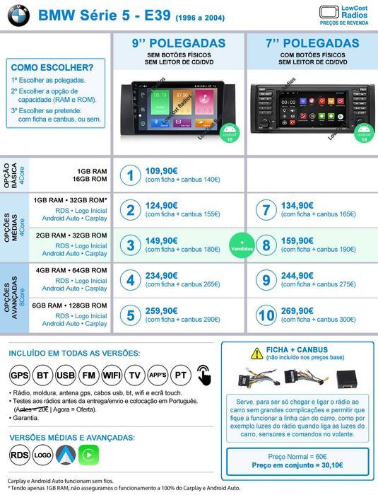 (NOVO) Rádio GPS ANDROID 15 BMW Série 5 (E39/M5) - ESPECIAL para E39
