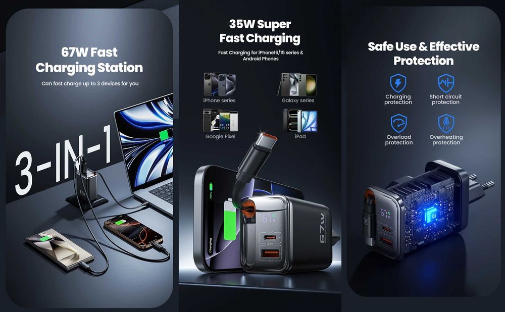 Зарядні пристрої TOOCKI 67W GaN Quick Charger (TCT67-22 / TCT67-34B)