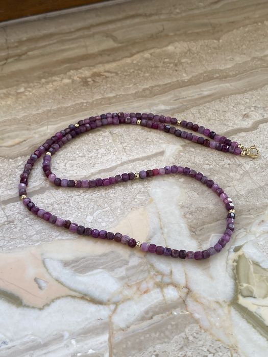 Naszyjnik z rubinów kostek 3.3mm, Goldfilled 14k