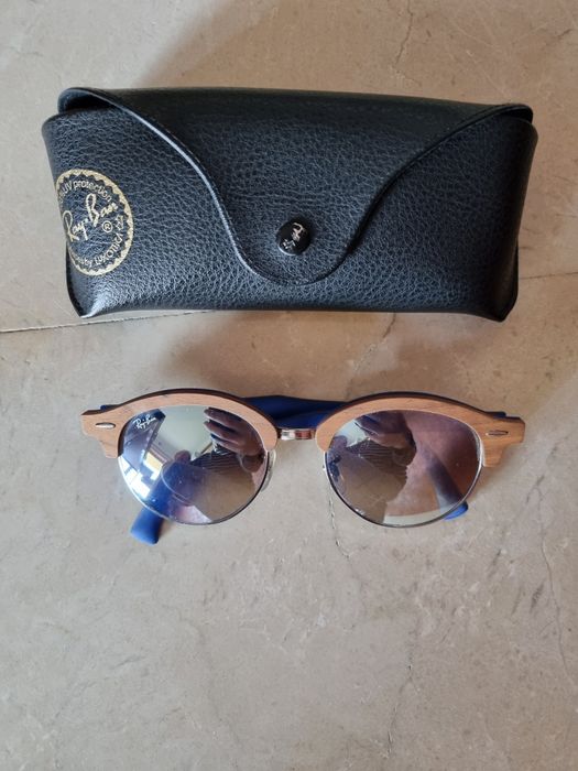 Óculos Escuros RayBan clubmaster madeira + azul