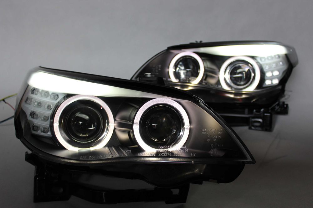 Lampy przednie przód BMW E60 E61 03-04 D2S XENON RINGI LED NEON BLACK