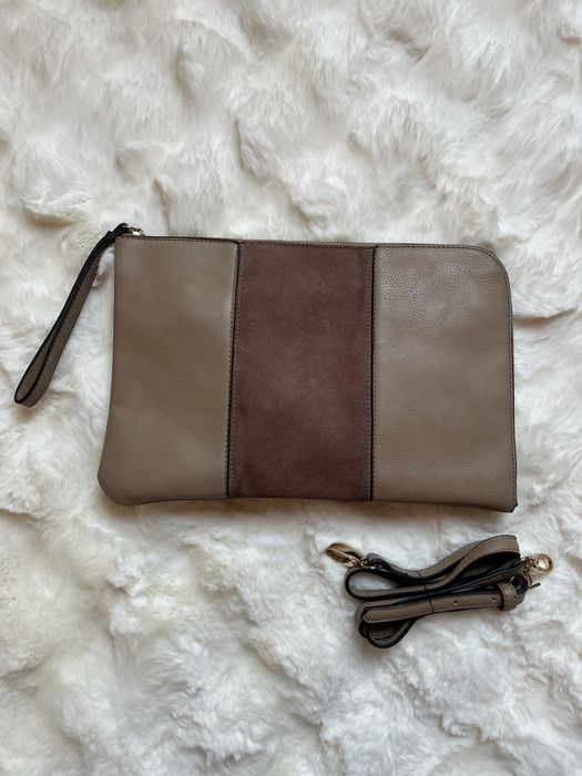 Torebka damska beżowa, 25% skóra naturalna (zamsz)