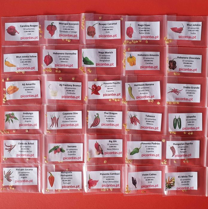 KIT PACK 30 Variedades de Pimentas Malaguetas do MUNDO 300 sementes