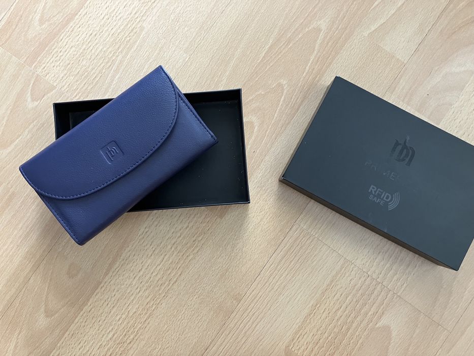 Portmonetka granatowa, skora naturalna