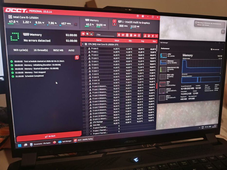 Crucial DDR4 16 GB (2x8) 3200MHz SO-DIMM sprawdzone MemTest OCCT 7-zip