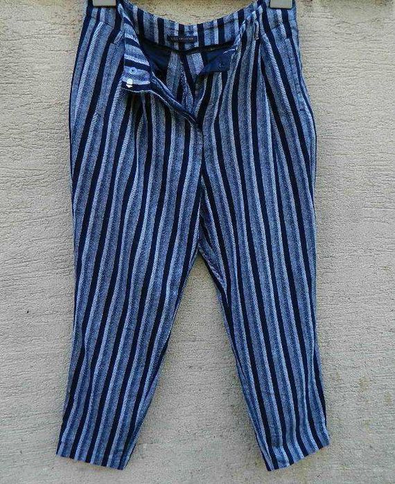 Marks&Spencer lniane spodnie w granatowe pionowe pasy 40/42