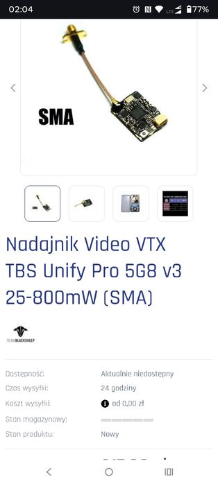 Zestaw FPV video analogowy  .Kamera Foxeer i nadajnik video TBS.