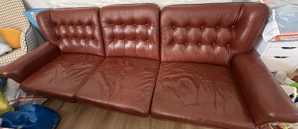 Naturalna skóra kanapa i dwa fotele