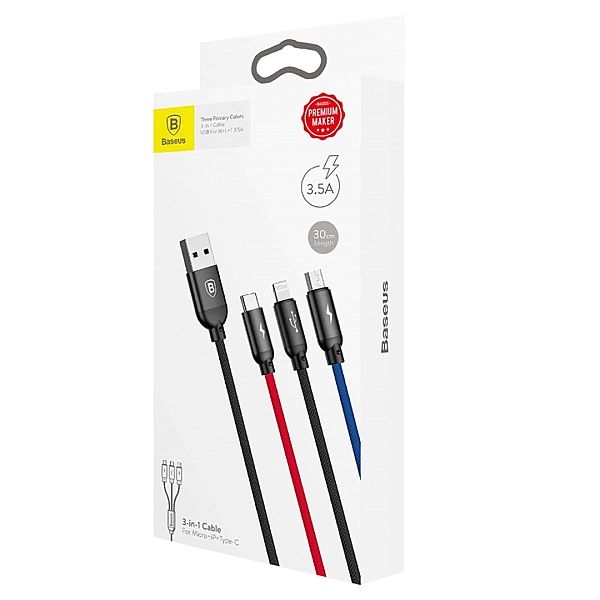 Kabel Baseus Three Primary Colors 3w1 USB-A - micro USB / Lightning /