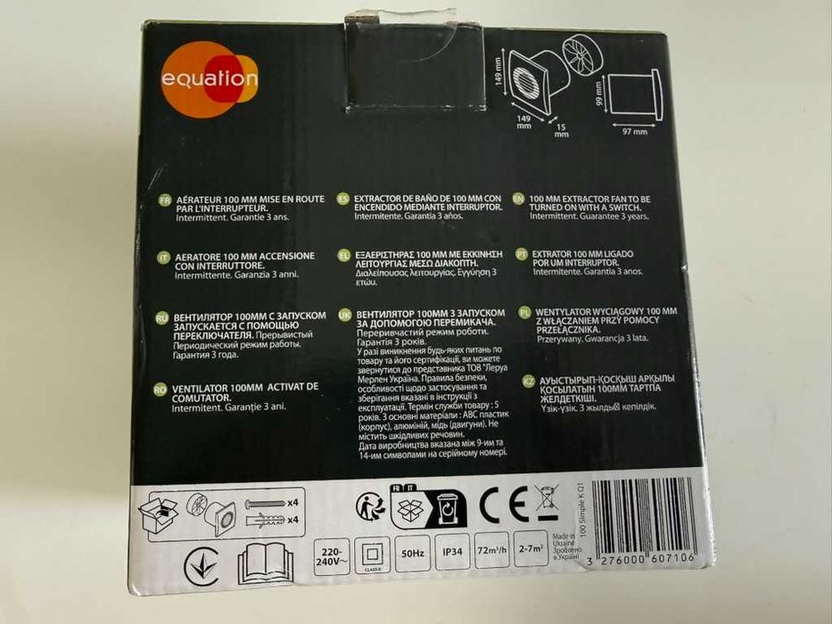 Extrator de ar Equation Q2 100 mm, Novo