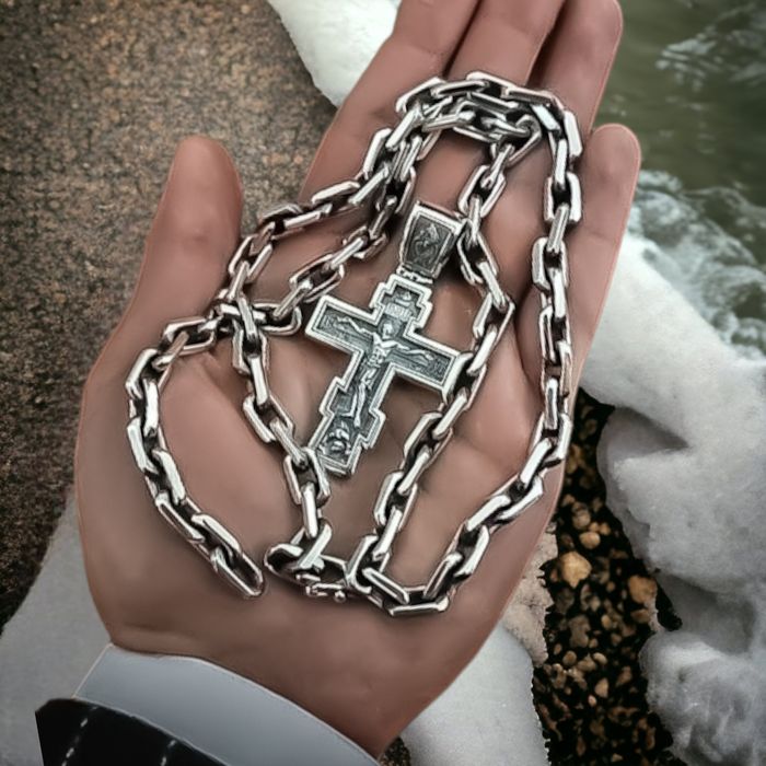 Срібний набір ланцюжок+хрестик, цепочка серебро+крестик набор мужской