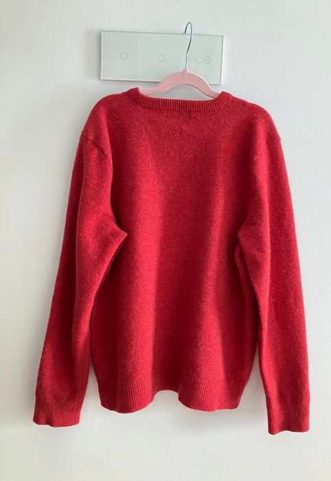Ralph Lauren wełniany sweter malinowy haftowane logo premium