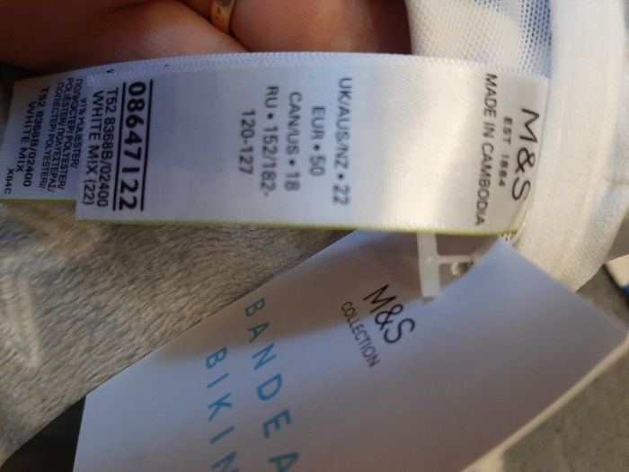 КОЛЛЕКЦИЯ M&S Лиф бикини-бандо в полоску р.22 с подкладкой