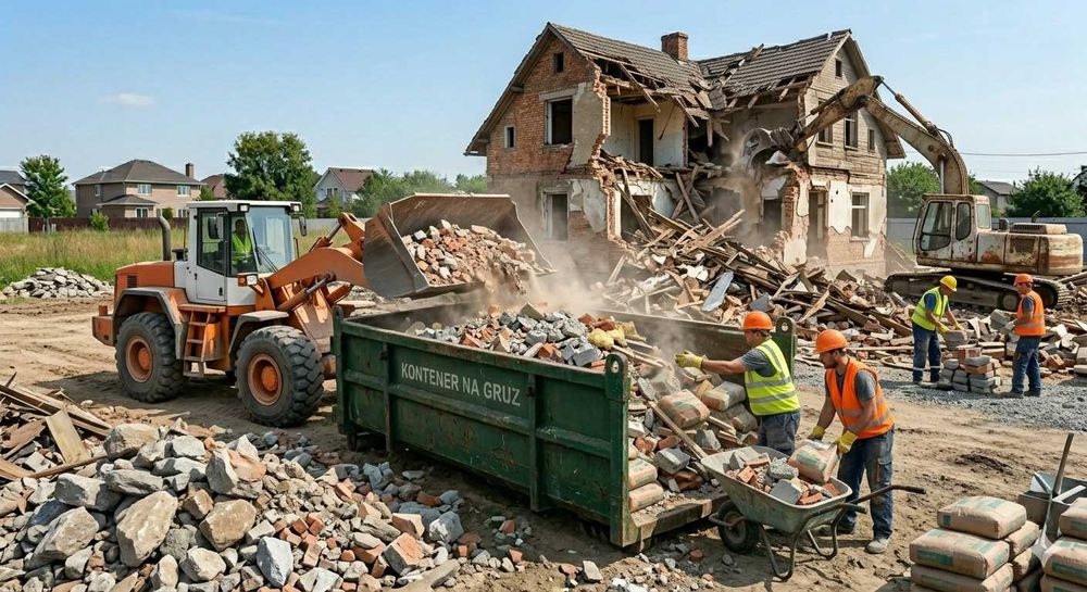 Wywóz gruzu, ziemi i odpadów budowlanych – kontener 8 m³ + kruszywa