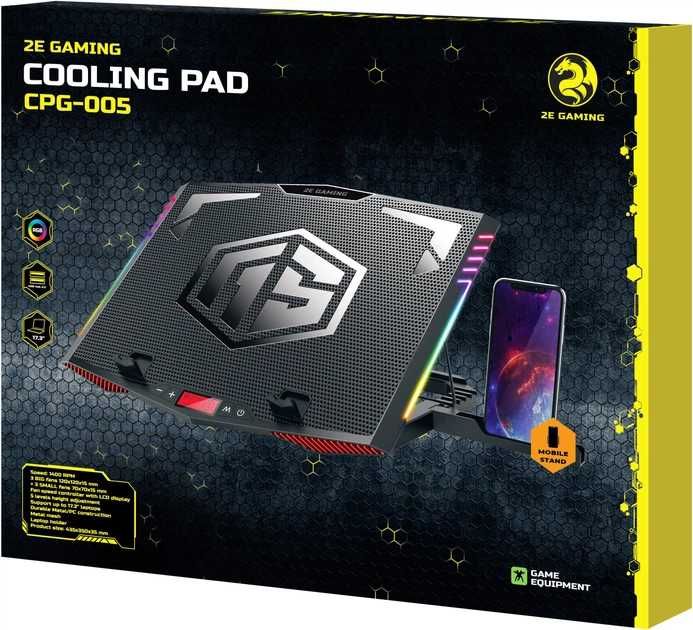 Подставка для ноутбука 17,3｜Регулировка скорости/Наклон/RGB подсветка｜2E Gaming 2E-CPG-005