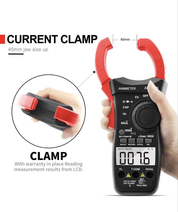 Cyfrowy cęgowy multimetr, 6000 zliczeń TRMS automatyczny