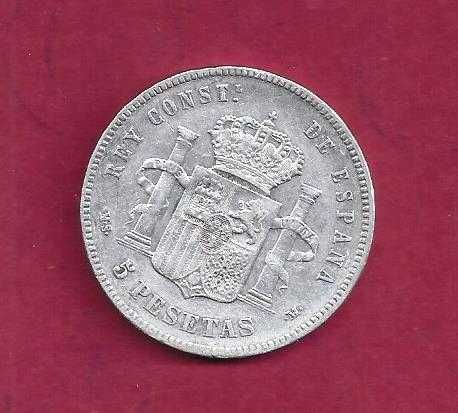 ESPANHA  5  PESETAS  1885-87    PRATA