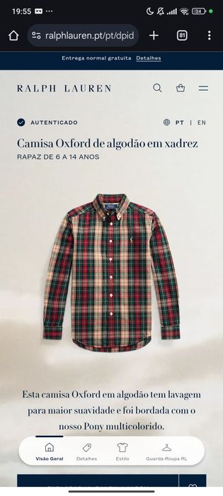 Camisa Oxford de algodão em xadrez | Polo Ralph Lauren