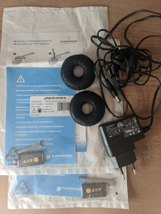 Zestaw Słuchawki Plantronics W720+stacja dokująca WO2A+gąbki, baterie
