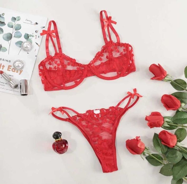 Koronkowa bielizna seksowna czerwona komplet Walentynki