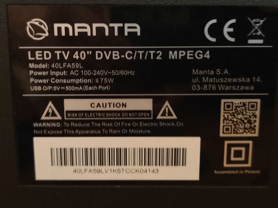 Telewizor Manta 40 cali Smart TV Android 40LFA59L