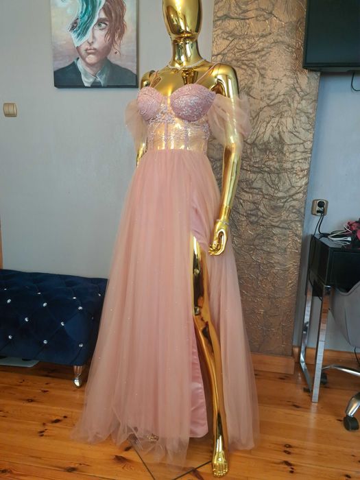 Sukienka na studniówkę gorset+tiul. Princess Pink R38 Polski producent