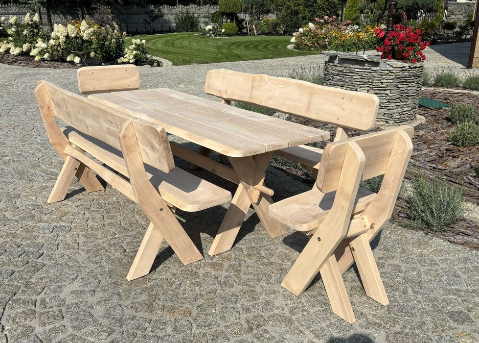 Meble ogrodowe solidne drewniane olchowe zestaw komplet OD RĘKI