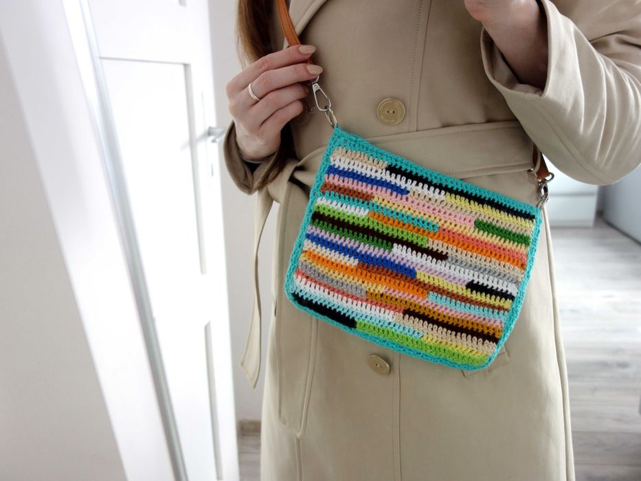 Nowa torebka listonoszka mała handmade szydełkowa crochet kolorowa