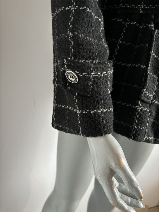 Czarny płaszcz w kratę rozmiar M/L wełniany peacoat