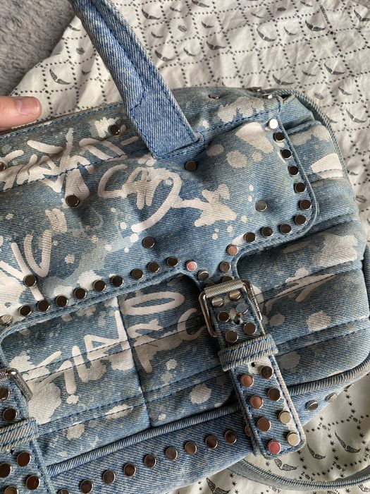 Zadig & Voltaire vintage Y2K demin graffiti silver studs sunny bag