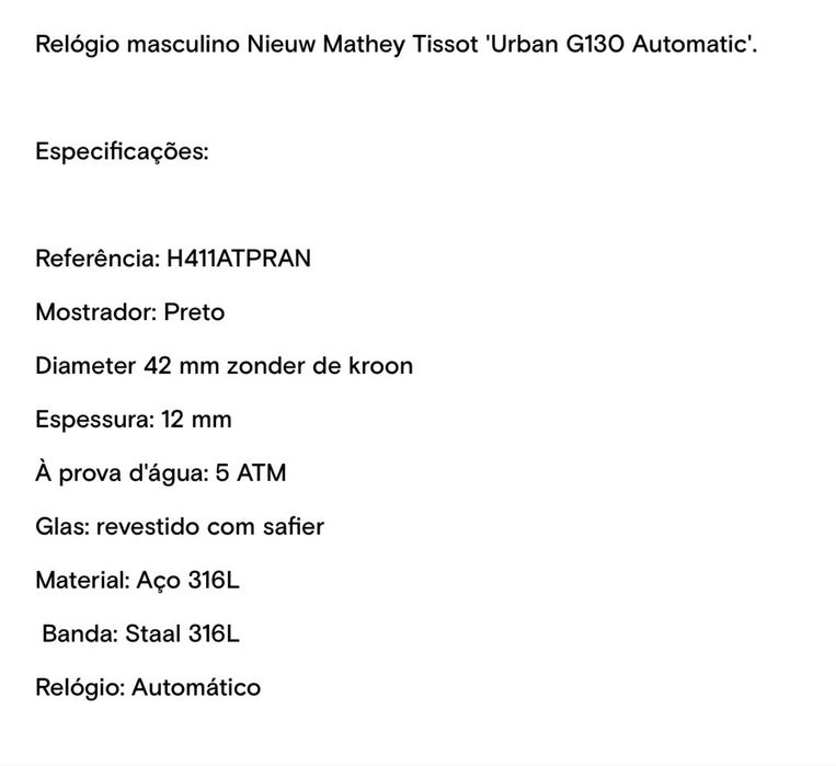 Relógio Automático Suiço Mathey Tissot
