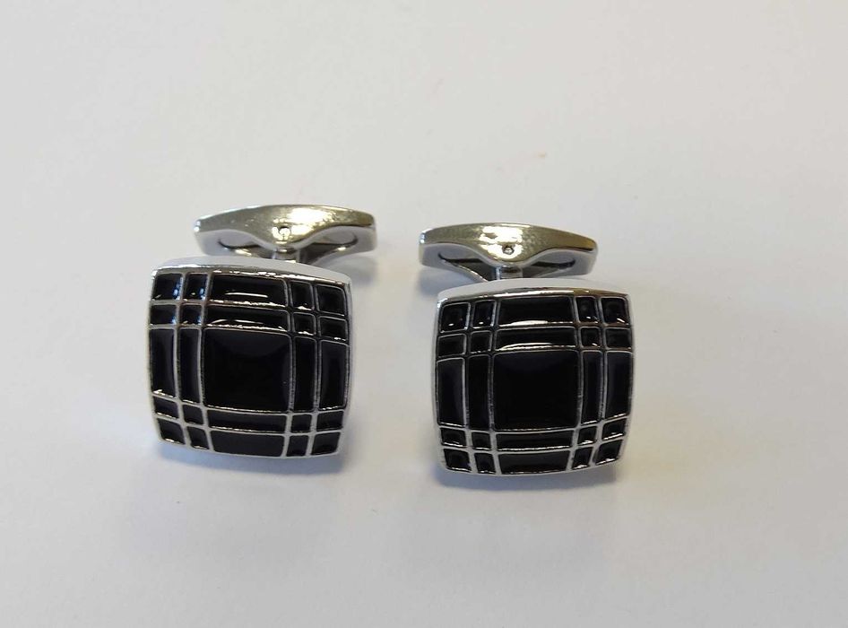 Spinki mankietowe do mankietów koszuli czarne kwadratowe srebrne nowe