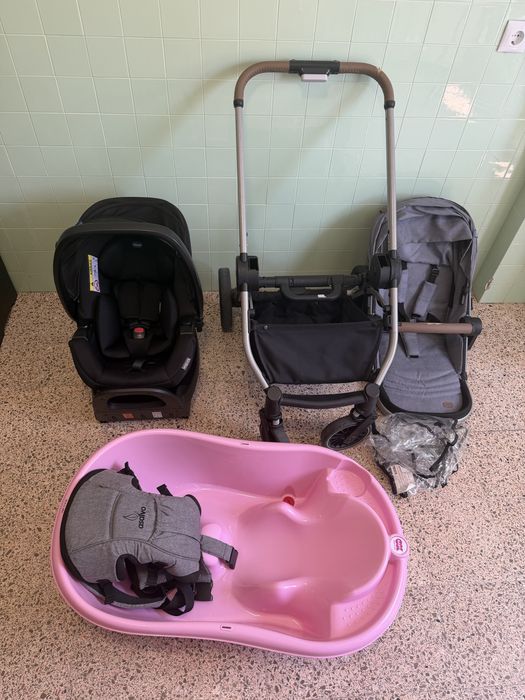 Conjunto Carrinho Chicco Trio + Bebé Conforto + Base Isofix + Extras