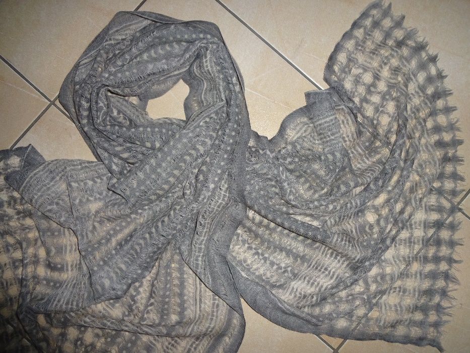 JIGSAW made in India 100% WOOL oryg. wełniany duży szary szalik szal OKAZJA