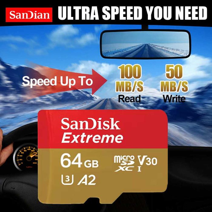 Карта пам'яті чесні 64GB SanDisk Extreme microSD 10 U3 V30 A2 підходить 4K