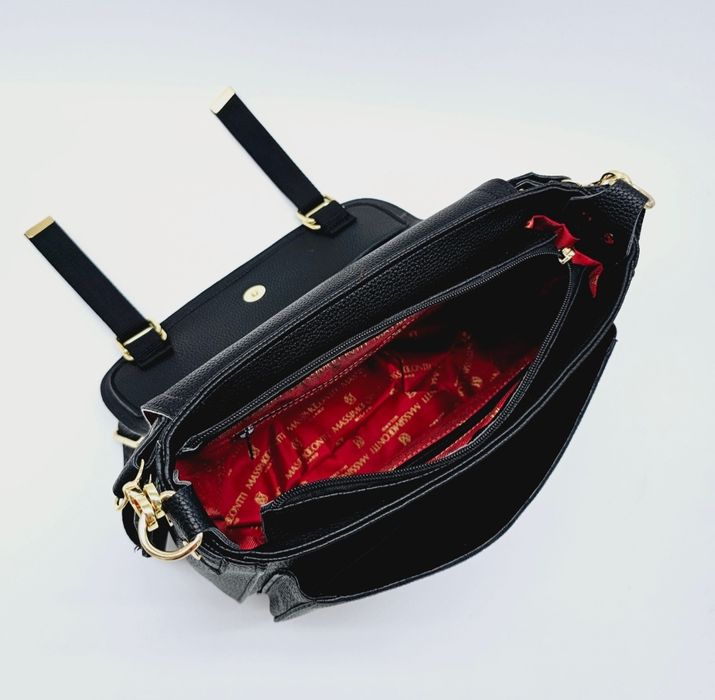 Torebka listonoszka z klapką Massimo Contti skóra ekologiczna czarna