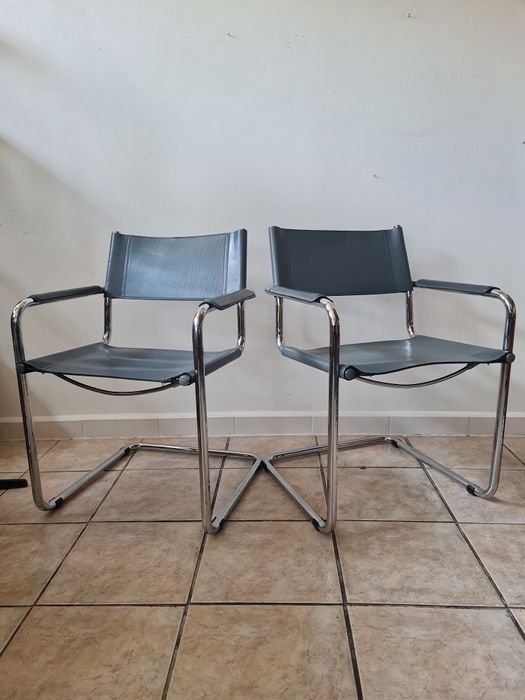 Krzesło skórzane Bauhaus proj. Mart Stam, Linea Veam lata 80 mid-c