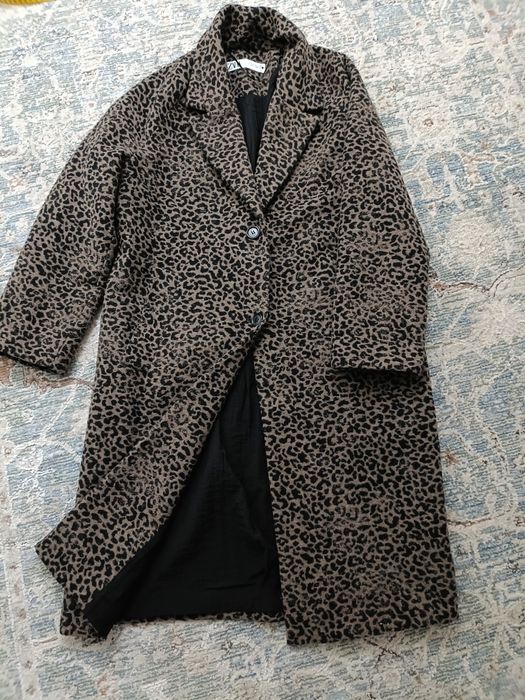 S/36 Zara płaszcz w panterkę z wełną wełniany premium