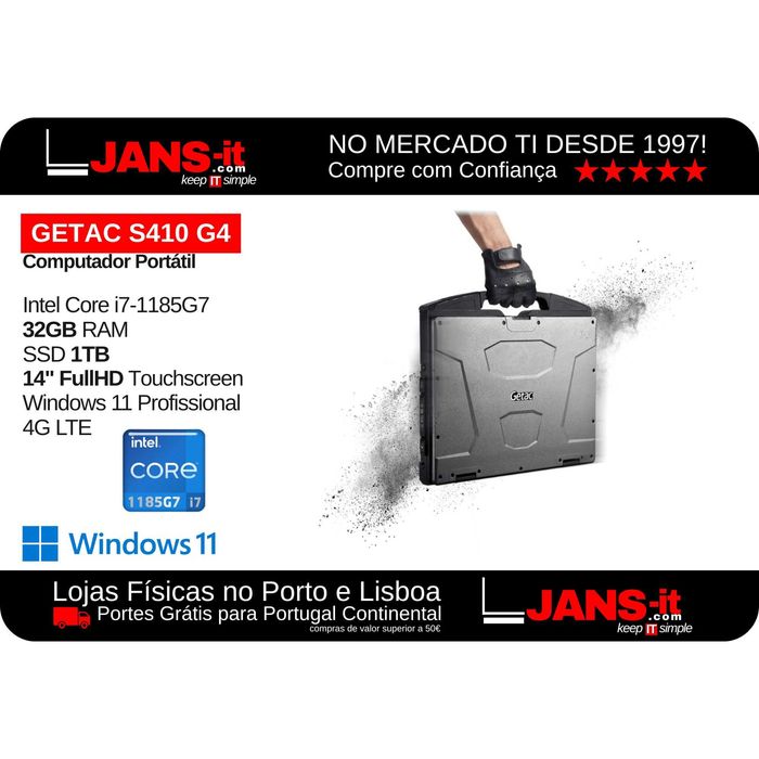 Getac S410 G4 | i7-1185G7, 32GB, SSD 1TB, 14″ FHD, TouchScreen, 4G LTE
