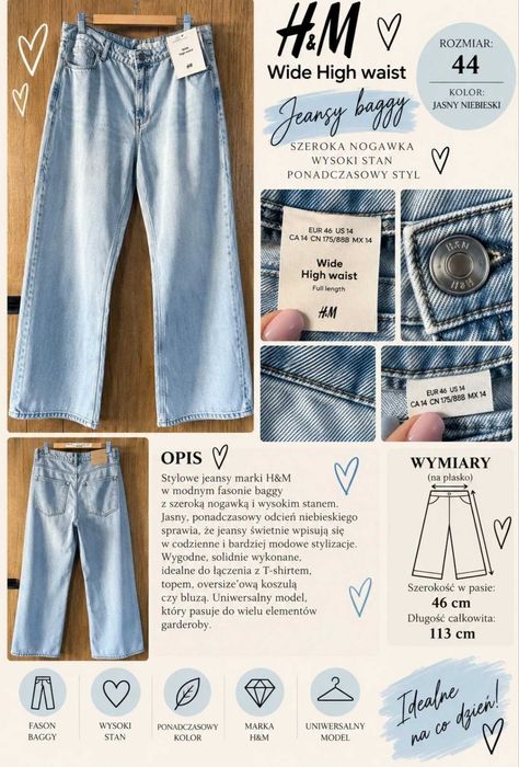 Modne jeansy H&M wideo leg rozm 46 Nowe z metką