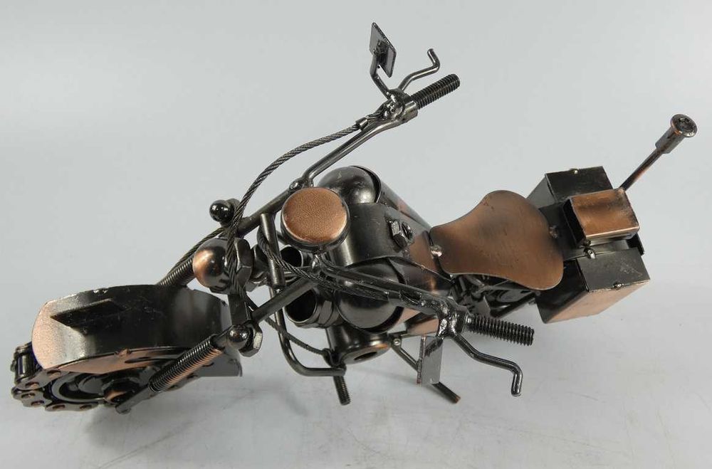 Metalowy miedziany MOTOCYKL retro pojazd 28 cm motor