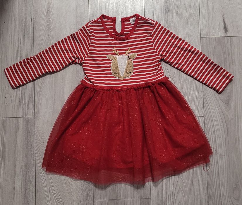 Czerwona sukienka z reniferem rozmiar 98