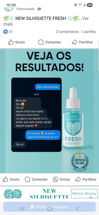 New Silhouette Fresh Óleo de Massagem